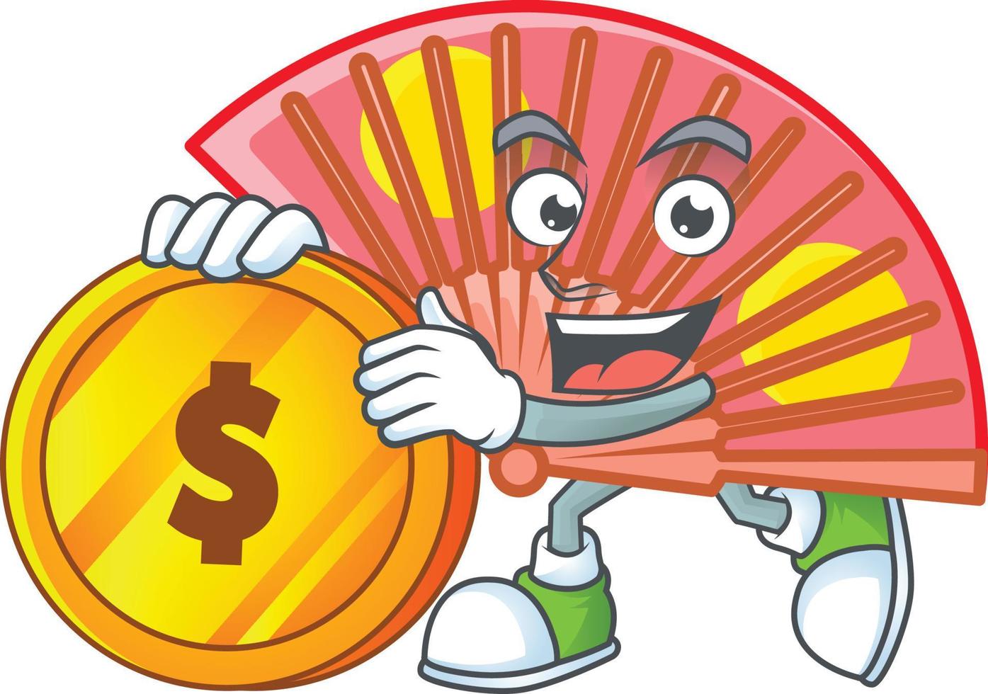 Red chinese folding fan cartoon character style vector