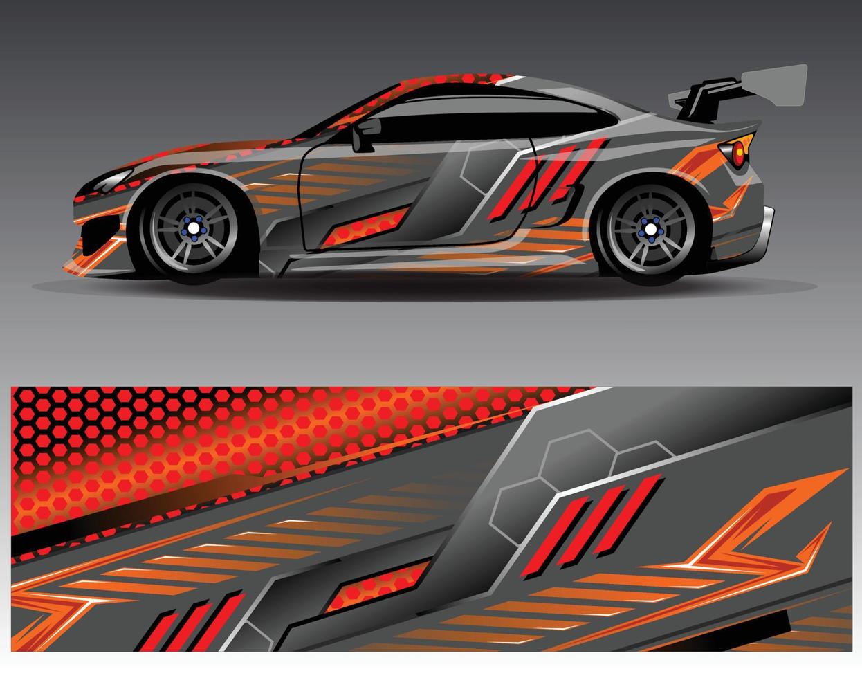 vector de diseño de envoltura de coche. Diseños de kits de fondo de carreras de franjas abstractas gráficas para envolver vehículos carrera de autos rally aventura y librea