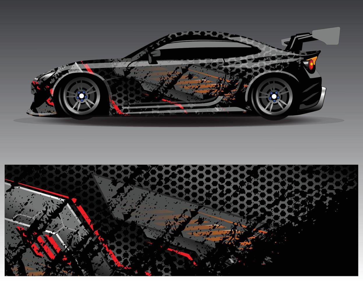 vector de diseño de envoltura de coche. Diseños de kits de fondo de carreras de franjas abstractas gráficas para envolver vehículos carrera de autos rally aventura y librea