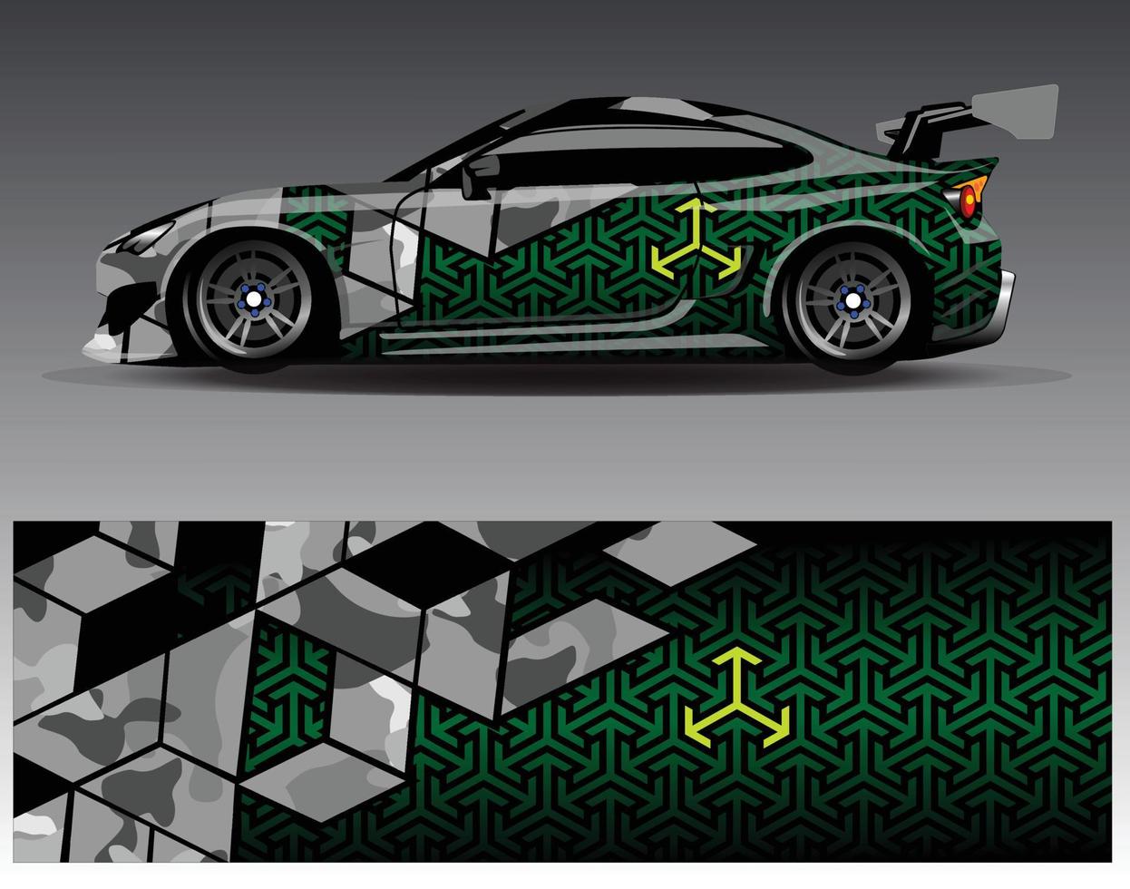 vector de diseño de envoltura de coche. Diseños de kits de fondo de carreras de franjas abstractas gráficas para envolver vehículos carrera de autos rally aventura y librea