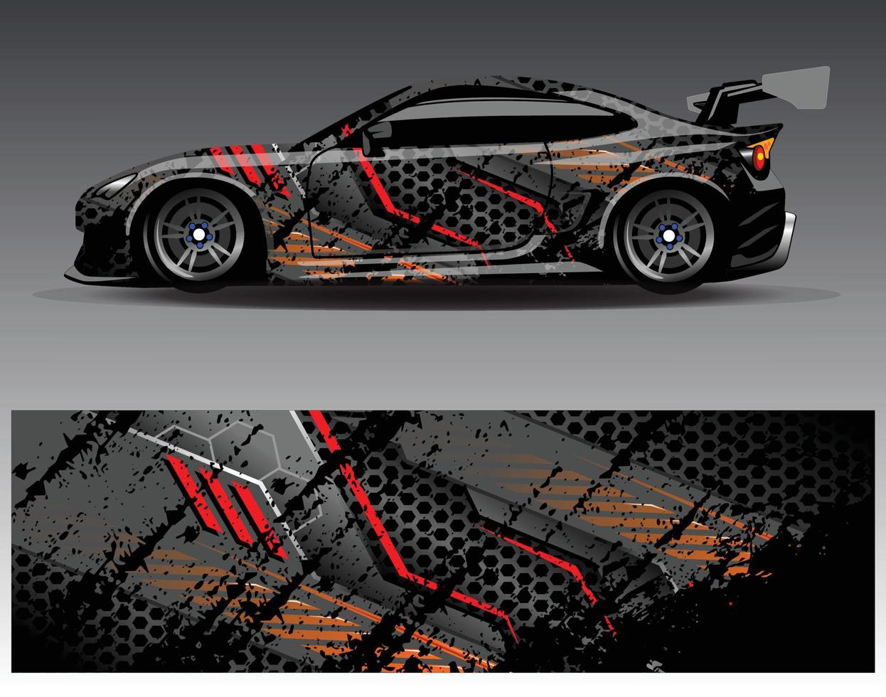 vector de diseño de envoltura de coche. Diseños de kits de fondo de carreras de franjas abstractas gráficas para envolver vehículos carrera de autos rally aventura y librea