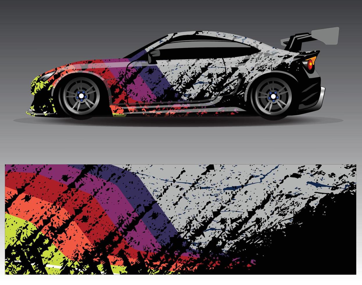 vector de diseño de envoltura de coche. Diseños de kits de fondo de carreras de franjas abstractas gráficas para envolver vehículos carrera de autos rally aventura y librea