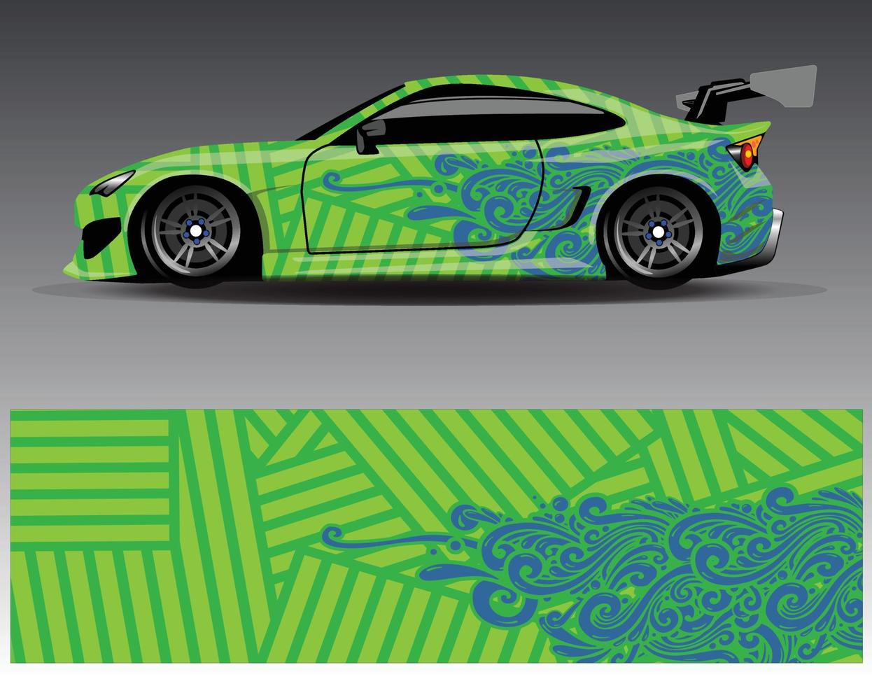 vector de diseño de envoltura de coche. Diseños de kits de fondo de carreras de franjas abstractas gráficas para envolver vehículos carrera de autos rally aventura y librea