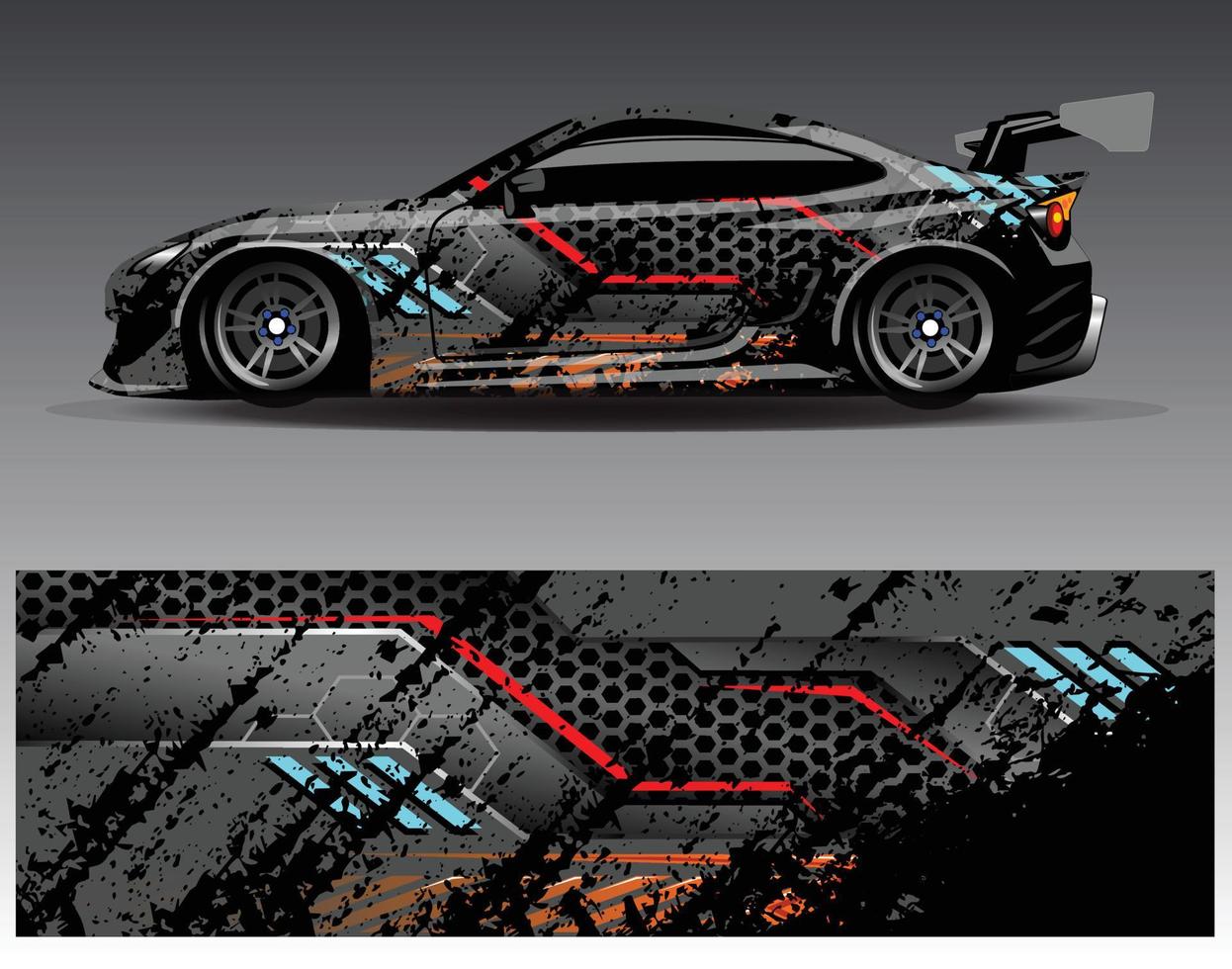 vector de diseño de envoltura de coche. Diseños de kits de fondo de carreras de franjas abstractas gráficas para envolver vehículos carrera de autos rally aventura y librea