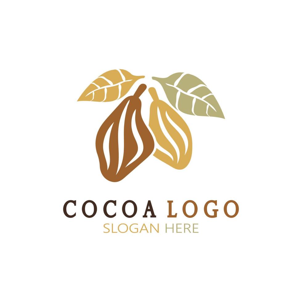 cocoa logo,cocoa bean,cocoa tree,cocoa branches and leaves,chocolate mix on white background,vintage,modern,simple,minimalist icon illustration template design vector