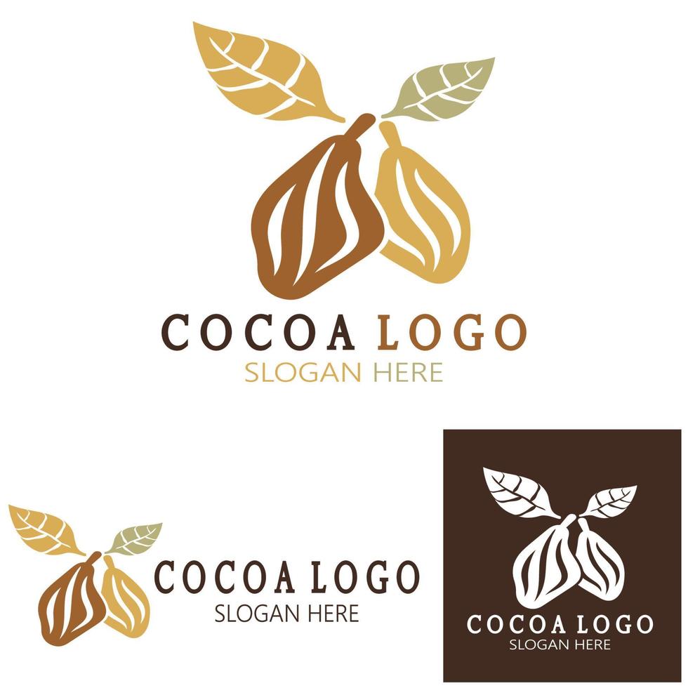 cocoa logo,cocoa bean,cocoa tree,cocoa branches and leaves,chocolate mix on white background,vintage,modern,simple,minimalist icon illustration template design vector