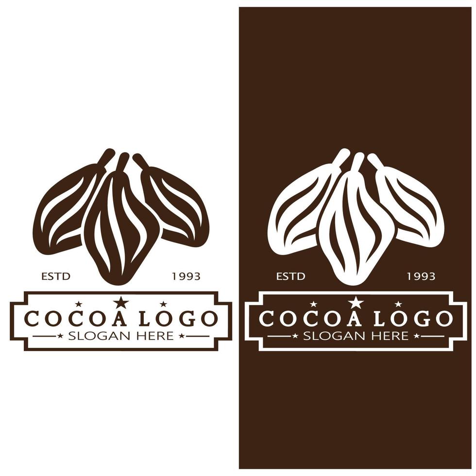 cocoa logo,cocoa bean,cocoa tree,cocoa branches and leaves,chocolate mix on white background,vintage,modern,simple,minimalist icon illustration template design vector