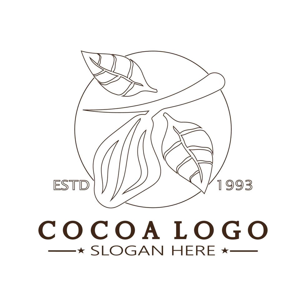 cocoa logo,cocoa bean,cocoa tree,cocoa branches and leaves,chocolate mix on white background,vintage,modern,simple,minimalist icon illustration template design vector