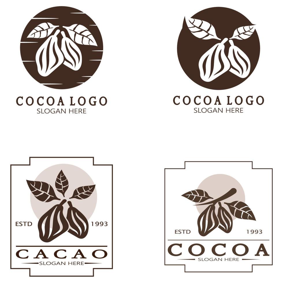 cocoa logo,cocoa bean,cocoa tree,cocoa branches and leaves,chocolate mix on white background,vintage,modern,simple,minimalist icon illustration template design vector