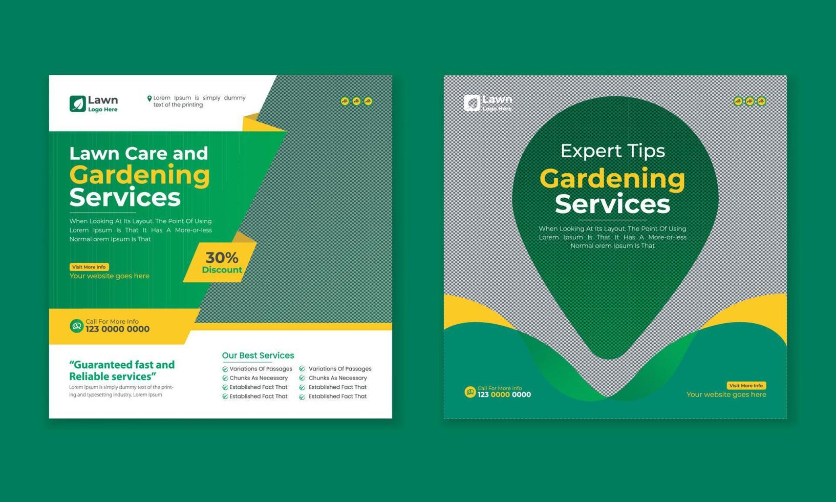 lawncare Gardening and lawn mowing service social media post vector template, landscaping service social media post and web ad banner design