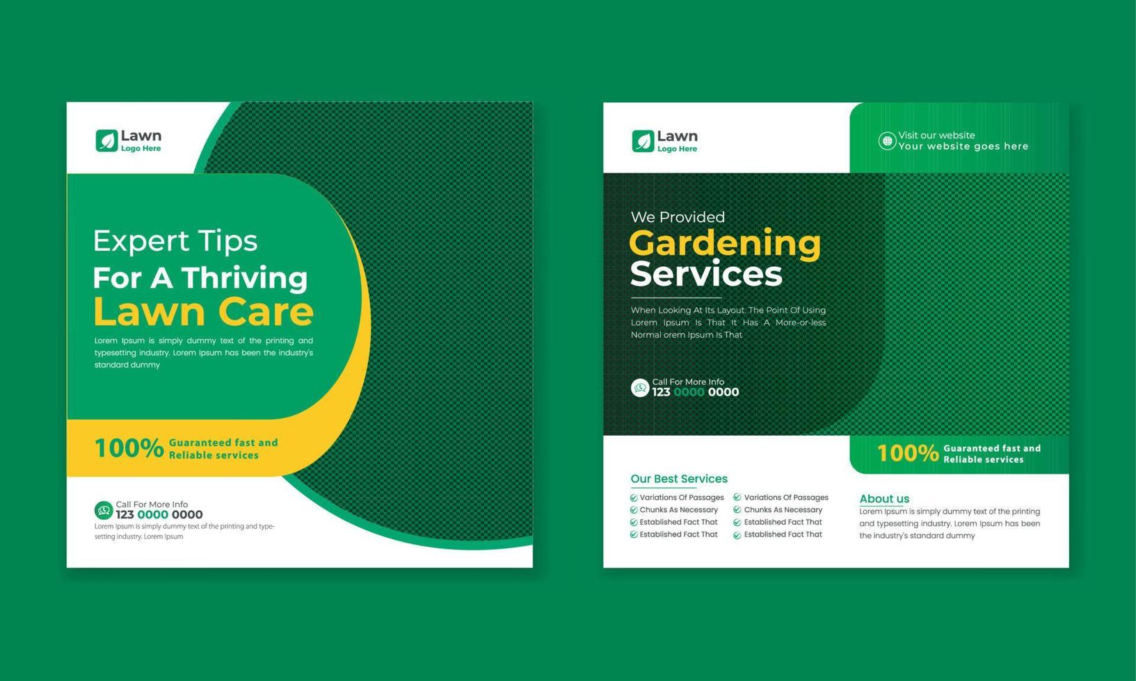 lawncare Gardening and lawn mowing service social media post vector template, landscaping service social media post and web ad banner design