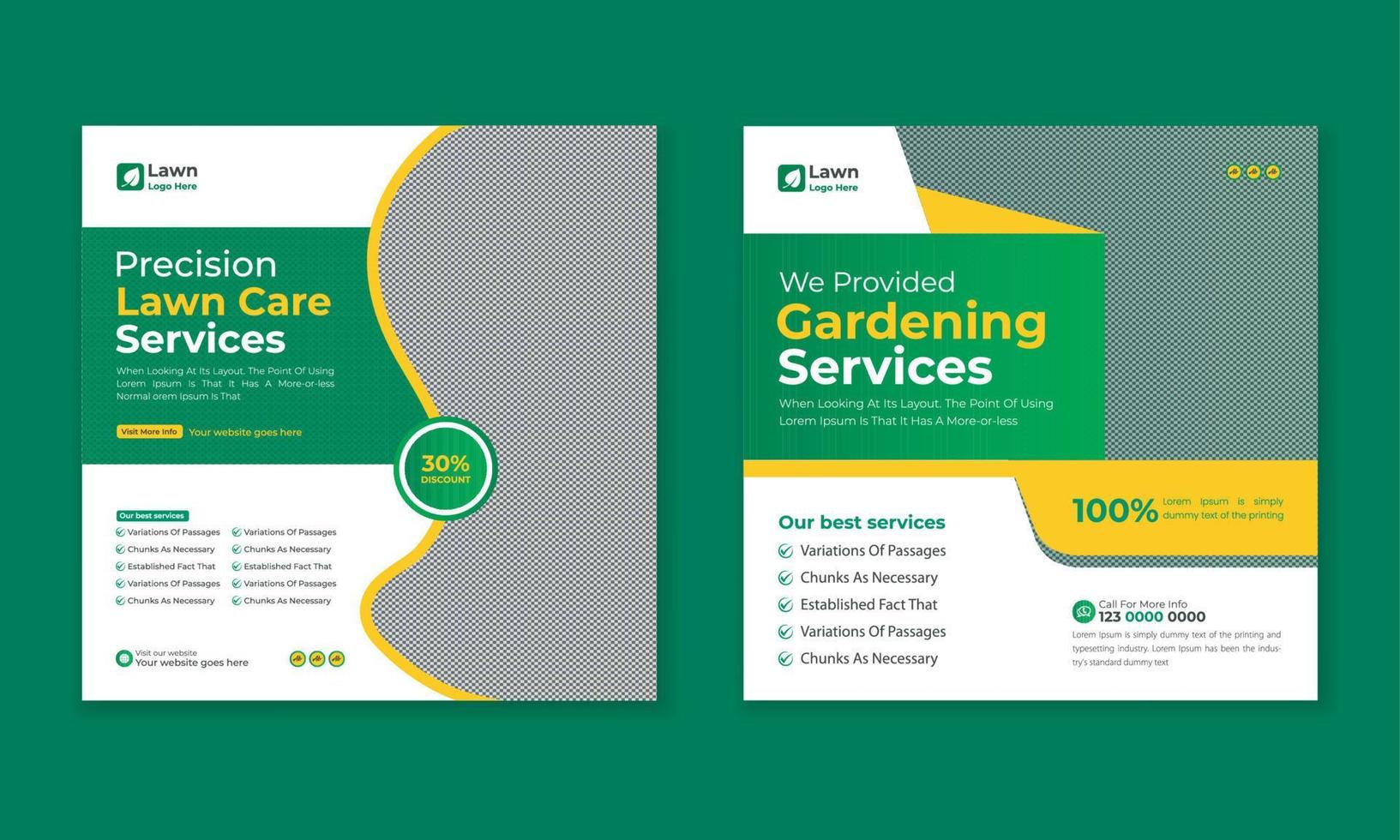 lawncare Gardening and lawn mowing service social media post vector template, landscaping service social media post and web ad banner design