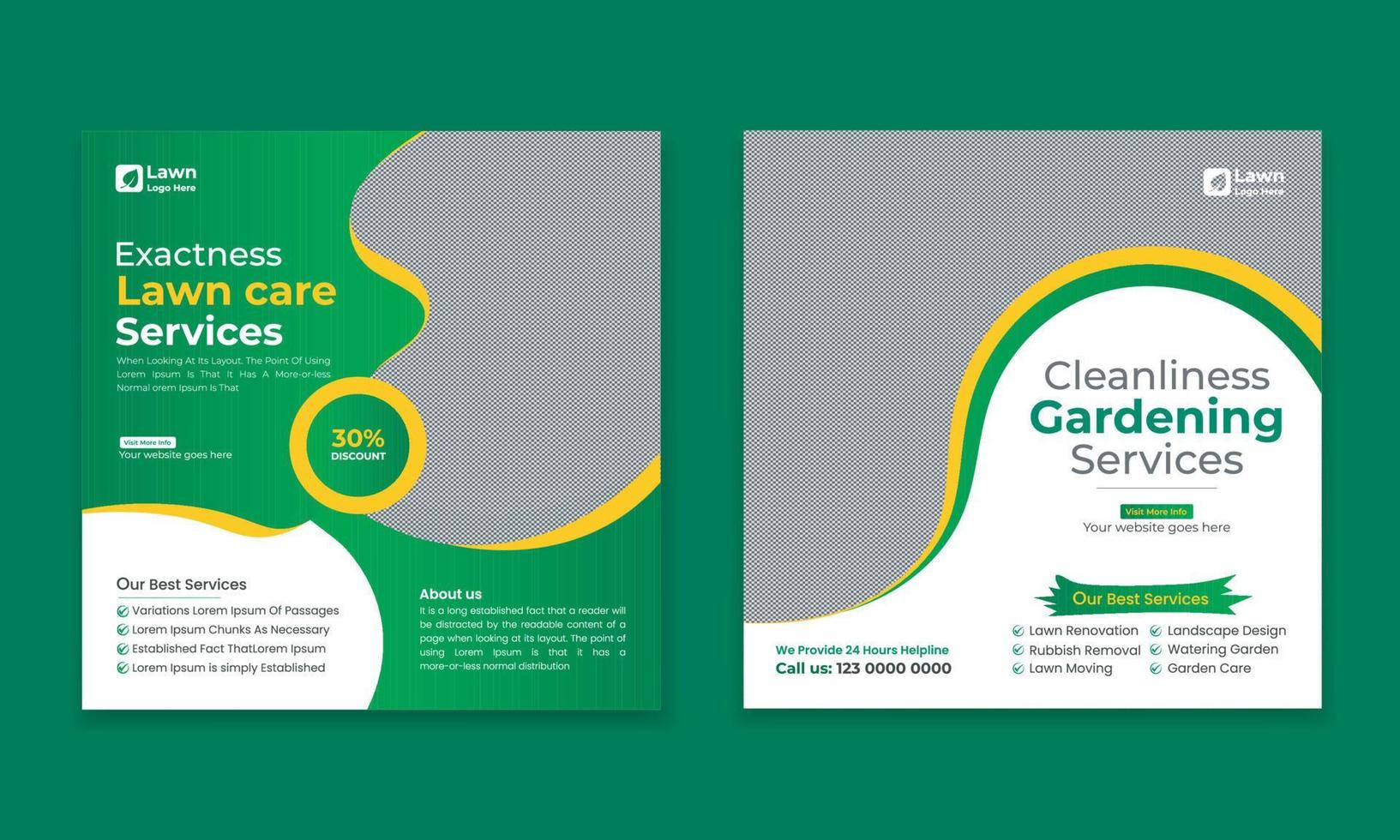 lawncare Gardening and lawn mowing service social media post vector template, landscaping service social media post and web ad banner design