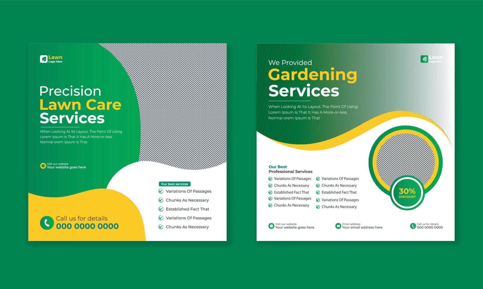 lawncare Gardening and lawn mowing service social media post vector template, landscaping service social media post and web ad banner design