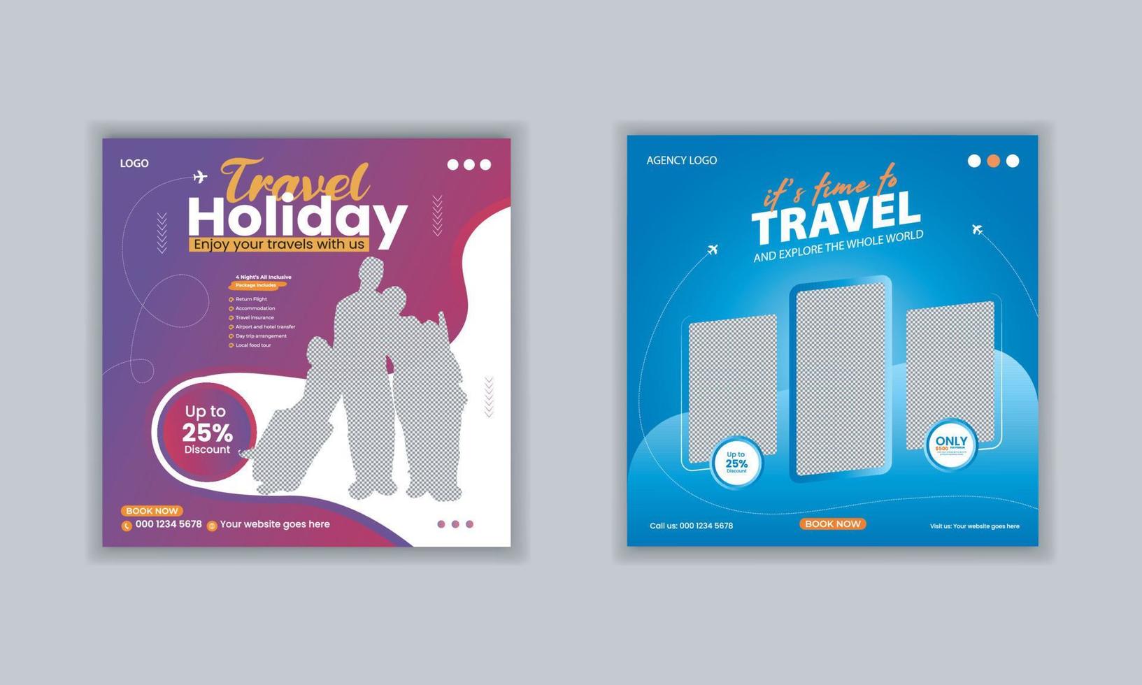 Travel holiday vacation and tourism Instagram post or social media post template vector layout