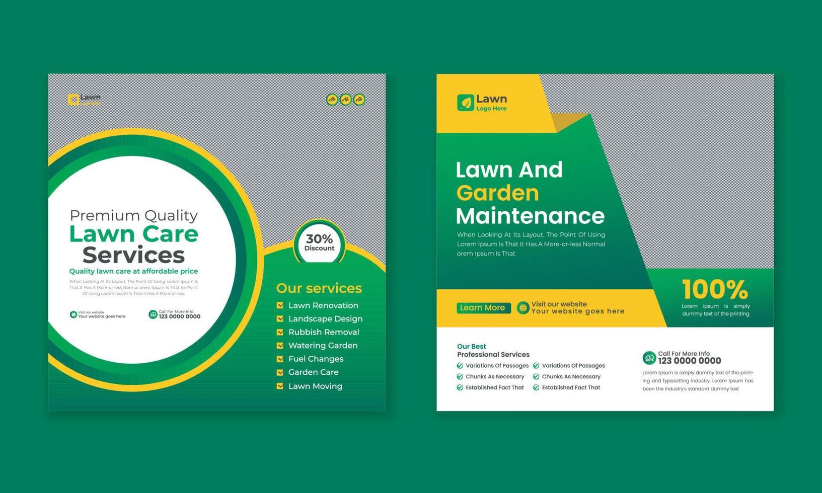 lawncare Gardening and lawn mowing service social media post vector template, landscaping service social media post and web ad banner design