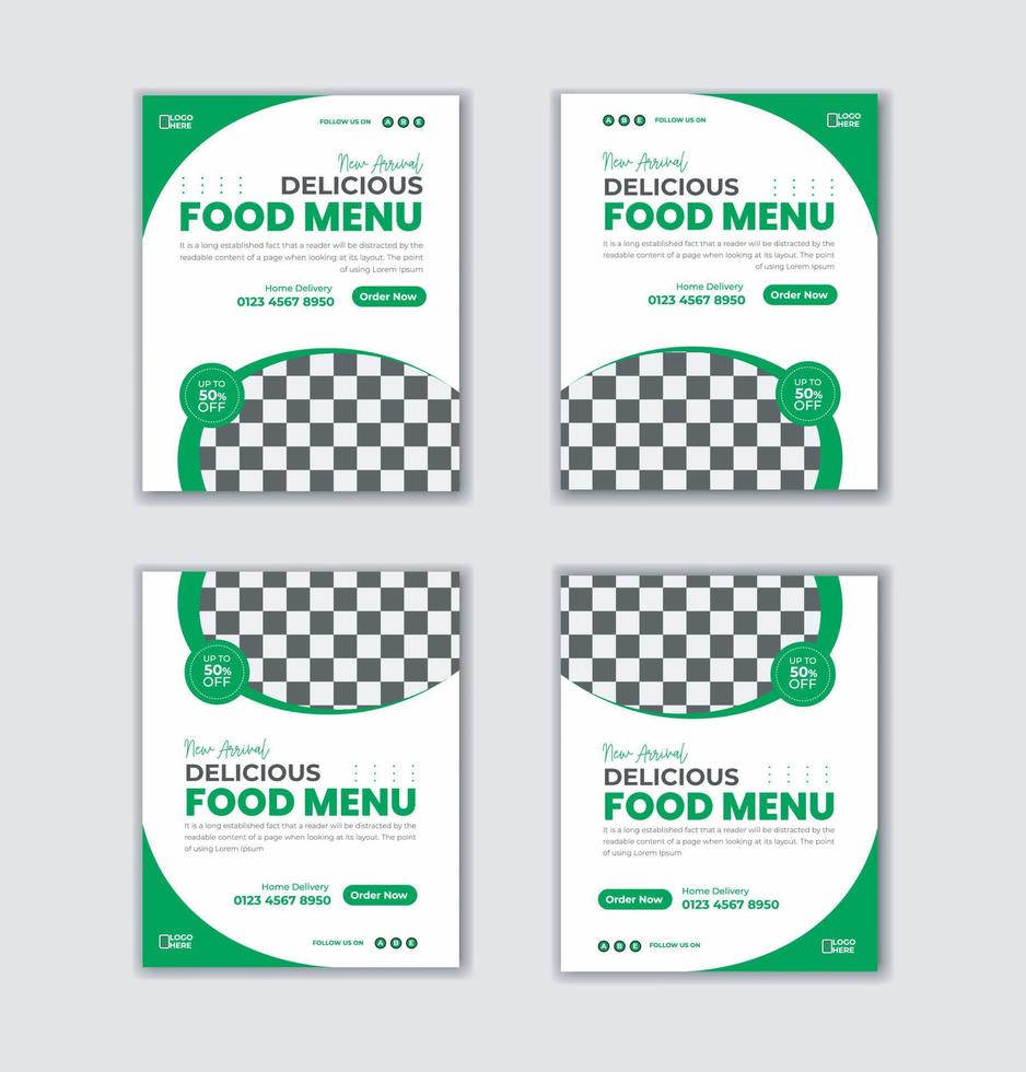 Food menu social media post banner design template set bundle or restaurant food business online post banner vector layout template, food banner design