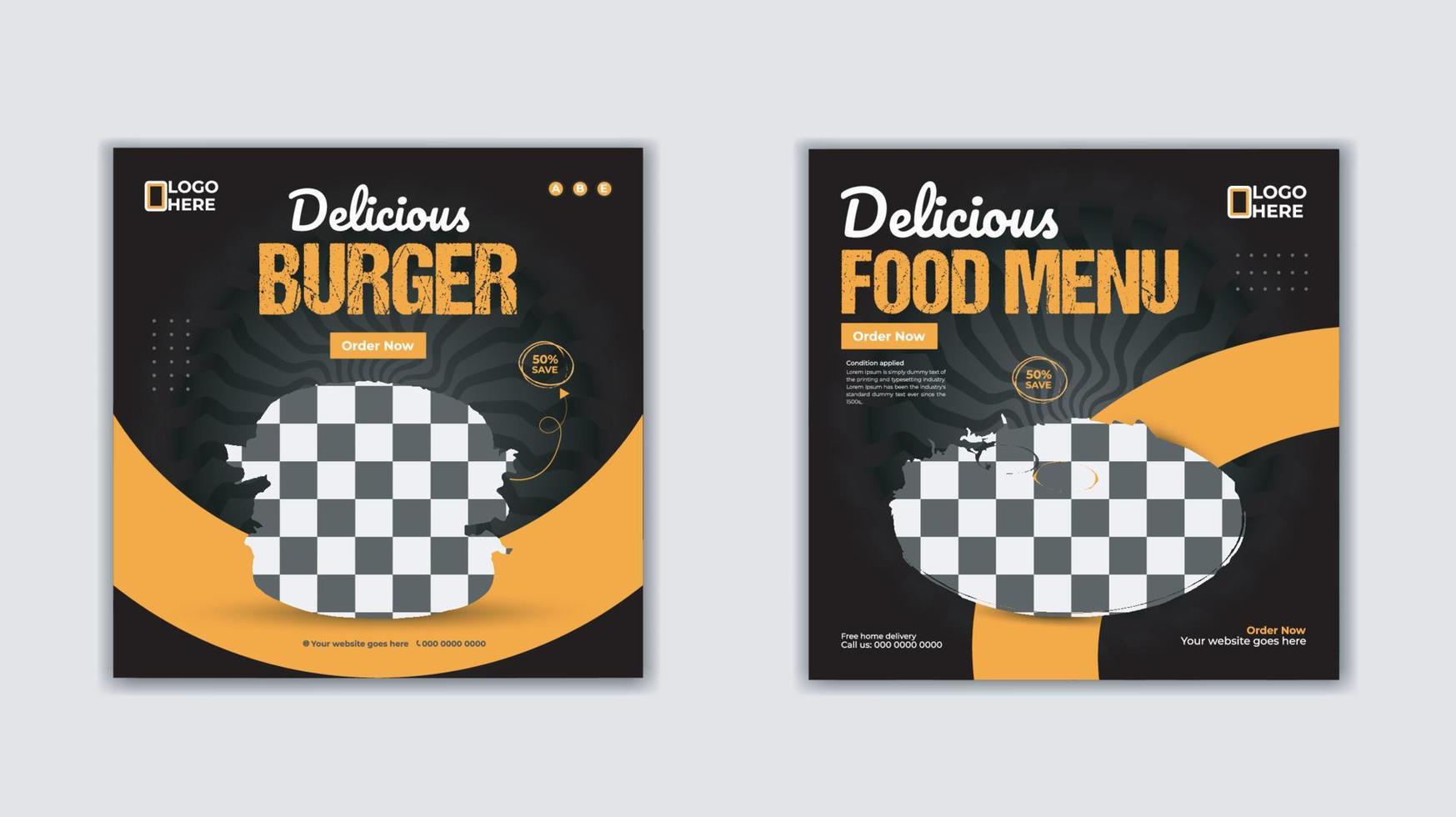 comida menú social medios de comunicación enviar bandera diseño modelo conjunto haz o restaurante comida negocio en línea enviar bandera vector diseño modelo