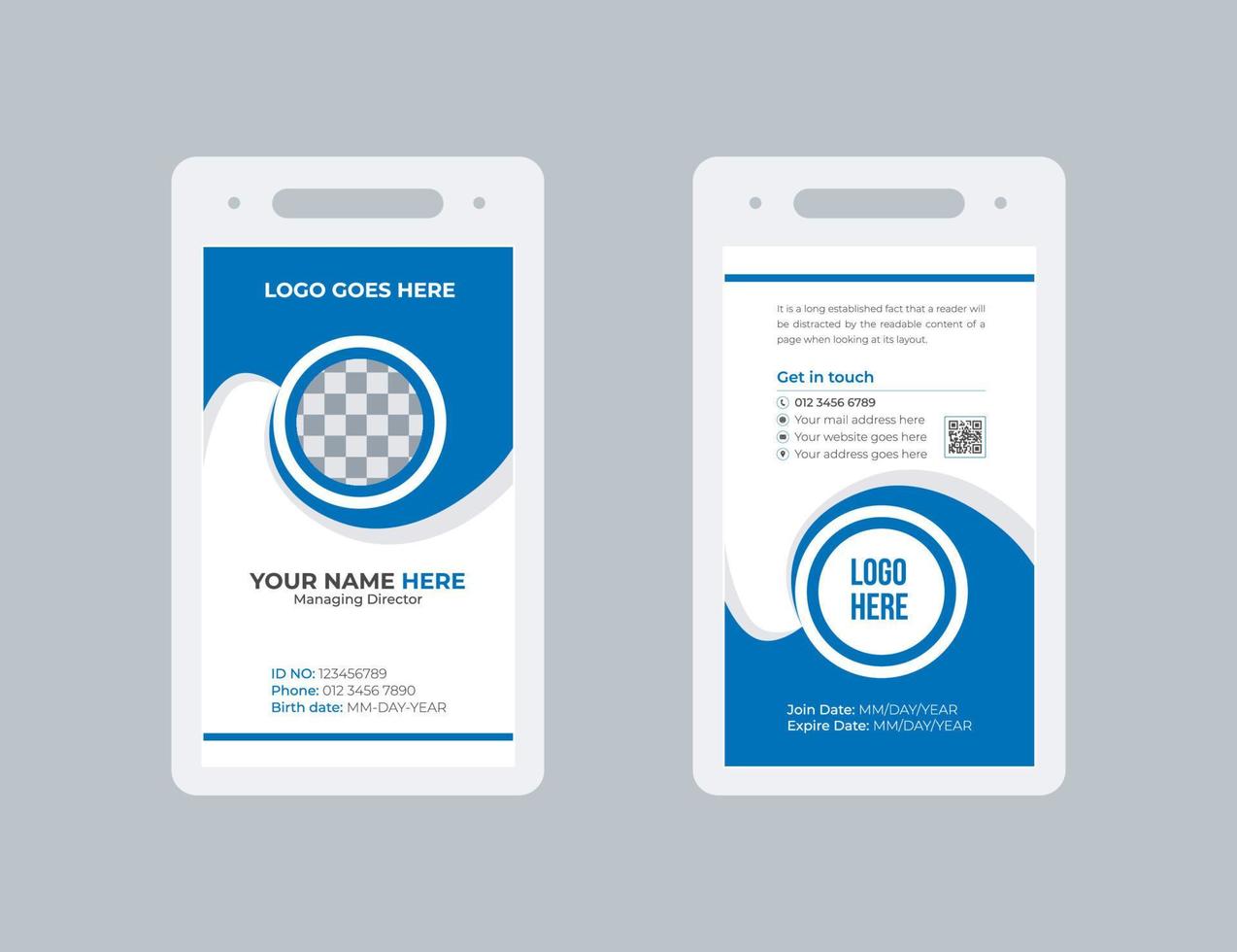 Simple blue office id card template, Id cards template abstract style or Abstract Geometric Blue Id Card Design, Professional Identity Card Template Vector for Employee and Others