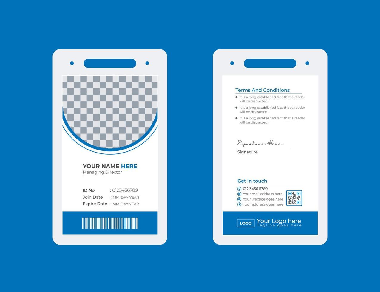 Simple blue office id card template, Id cards template abstract style or Abstract Geometric Blue Id Card Design, Professional Identity Card Template Vector for Employee and Others