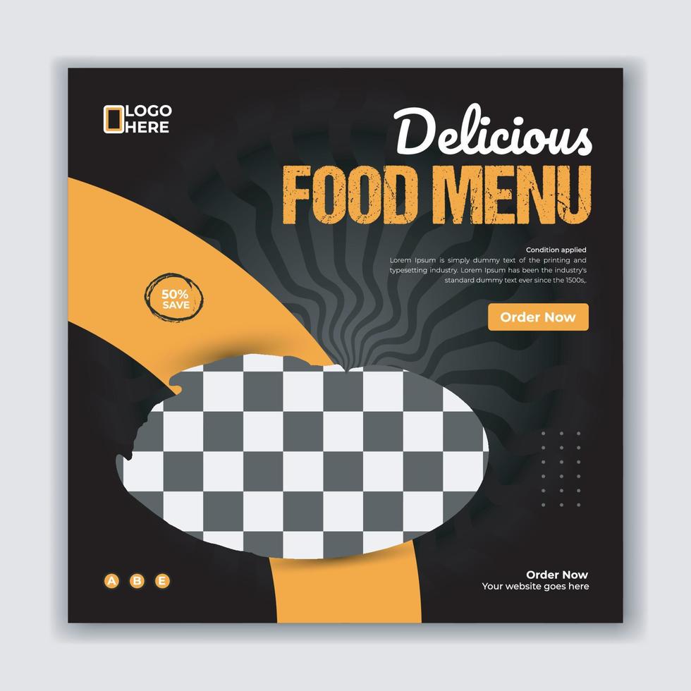Food menu social media post banner design template set bundle or restaurant food business online post banner vector layout template