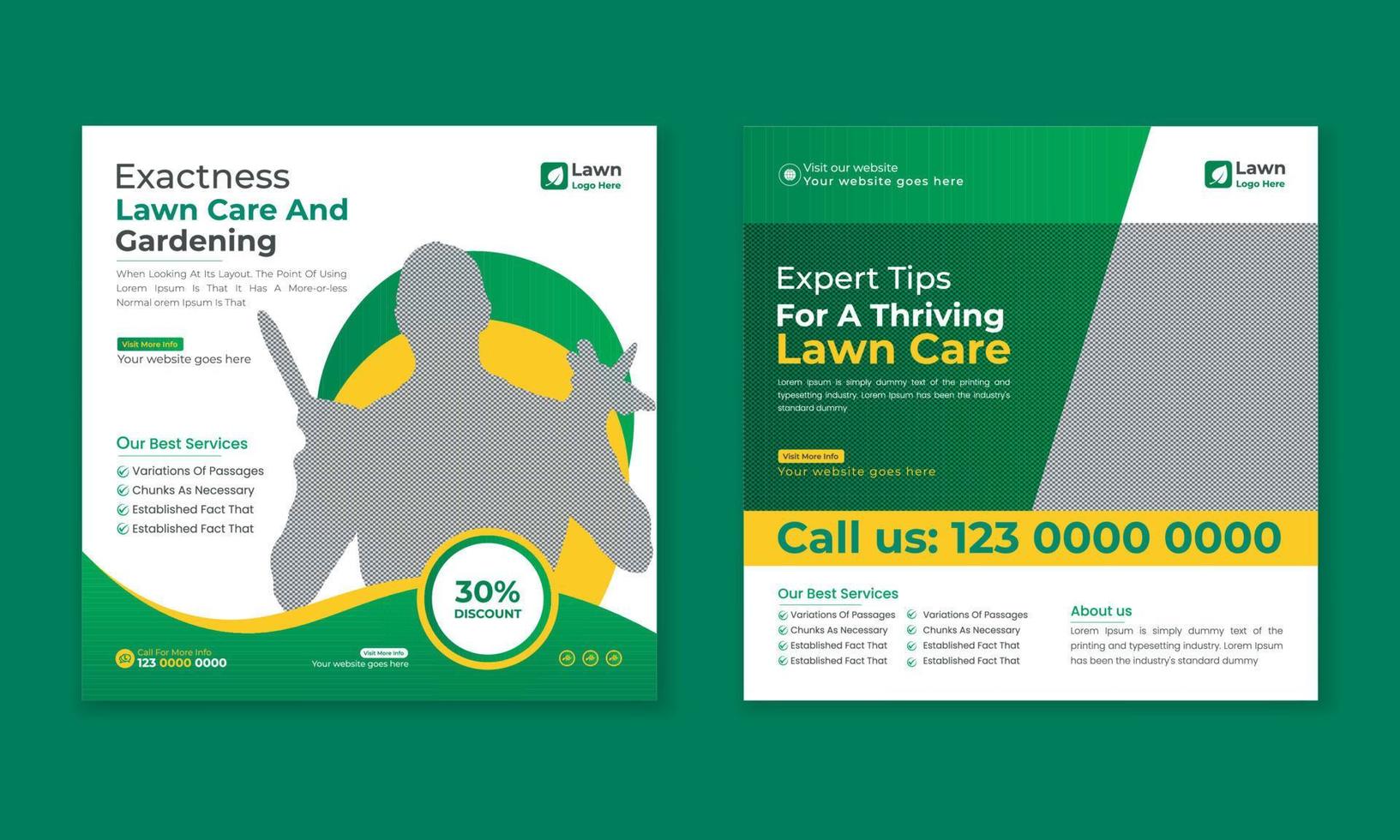 lawncare Gardening and lawn mowing service social media post vector template, landscaping service social media post and web ad banner design