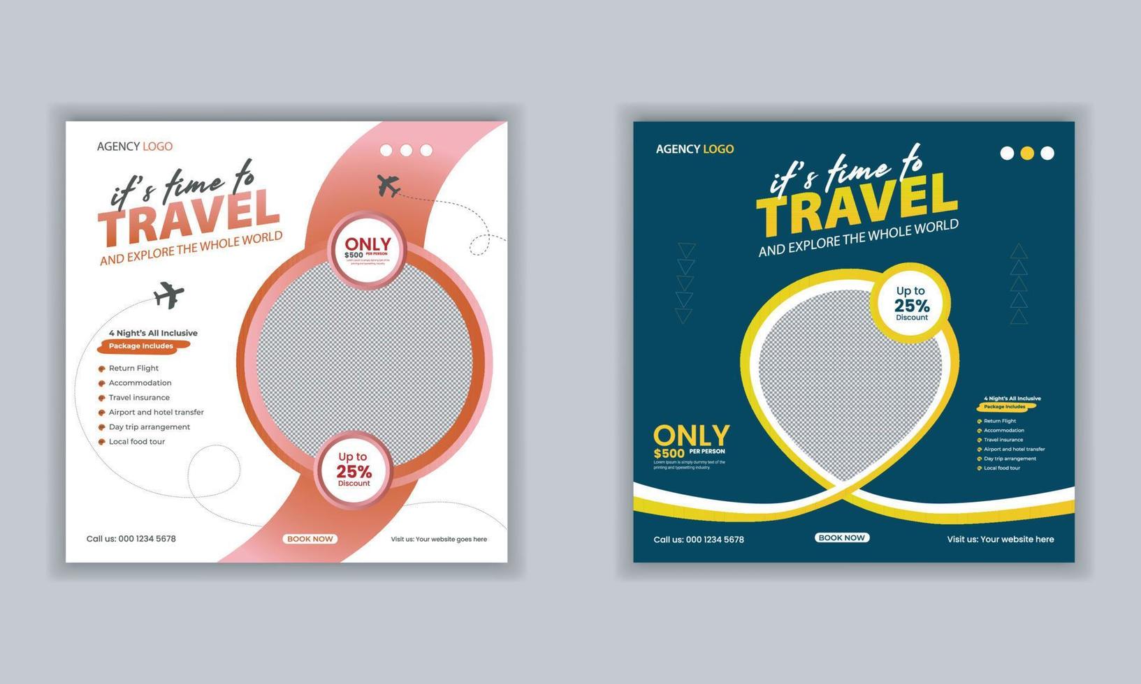 Travel holiday vacation and tourism Instagram post or social media post template vector layout