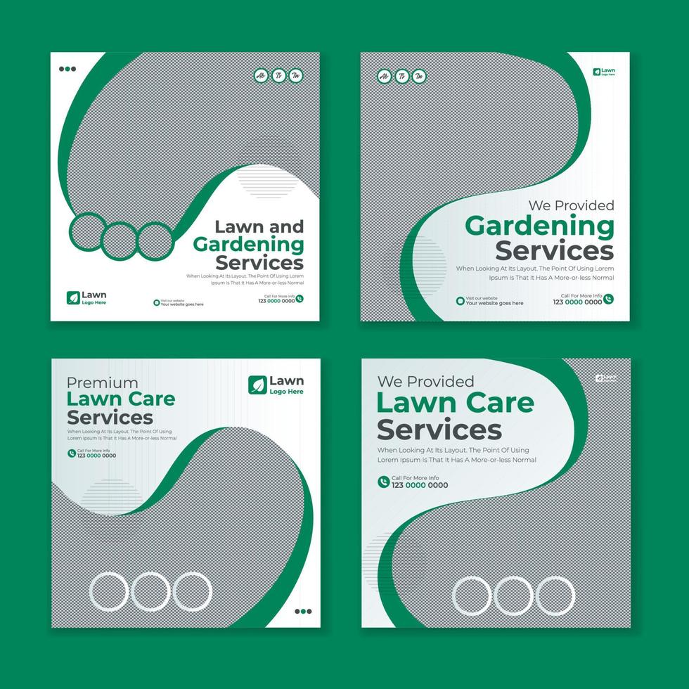 lawncare Gardening and lawn mowing service social media post vector template, landscaping service social media post and web ad banner design