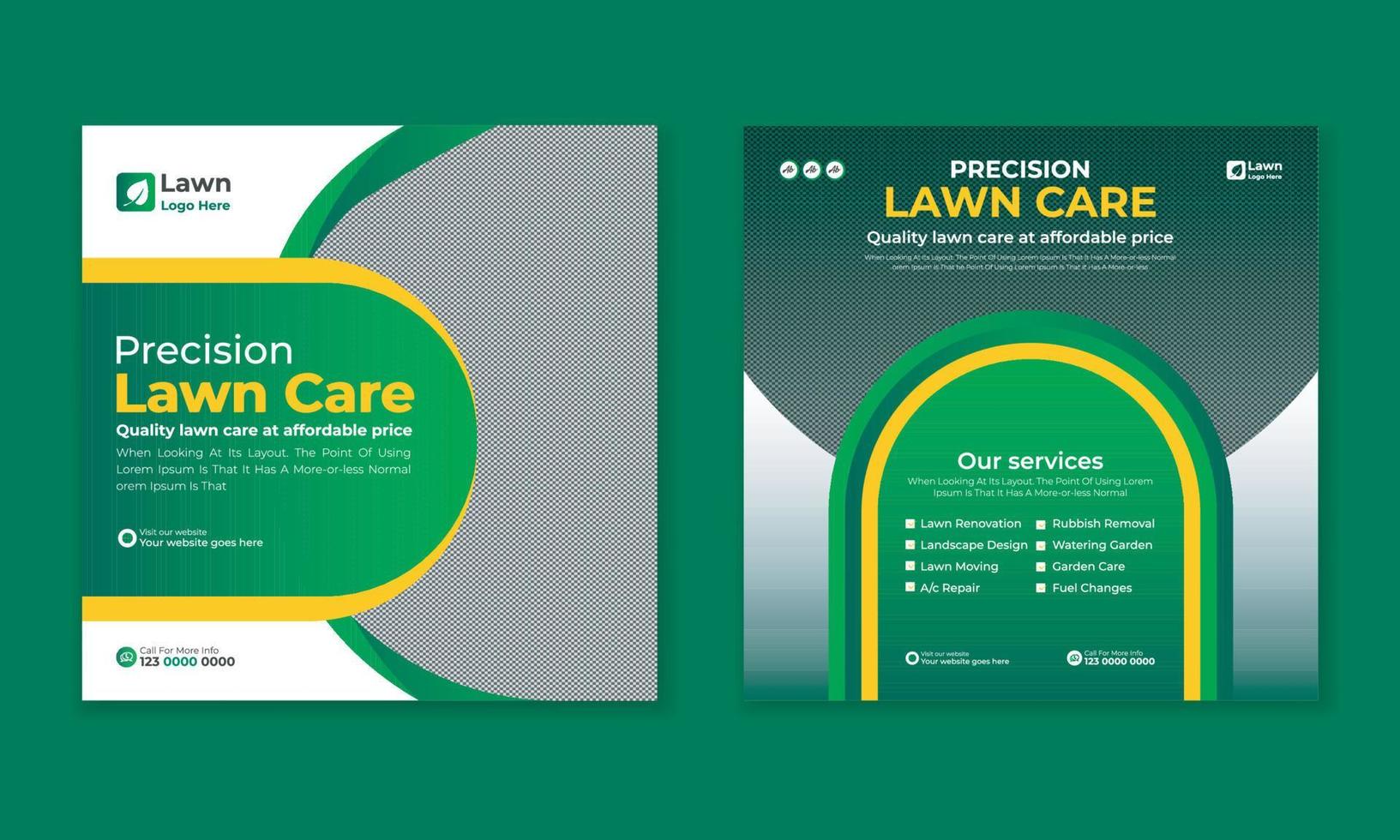 lawncare Gardening and lawn mowing service social media post vector template, landscaping service social media post and web ad banner design