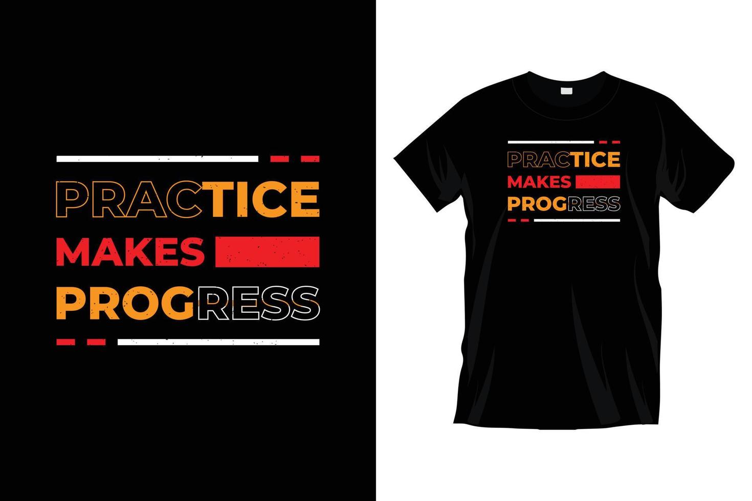 práctica hace progreso. moderno motivacional tipografía t camisa diseño para huellas dactilares, vestir, vector, arte, ilustración, tipografía, póster, plantilla, de moda negro tee camisa diseño. vector