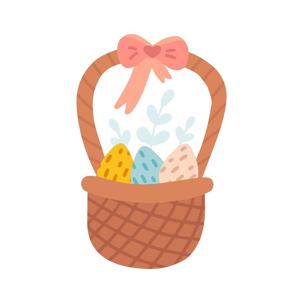 Easter egg basket, vector flat hand drawn illustration