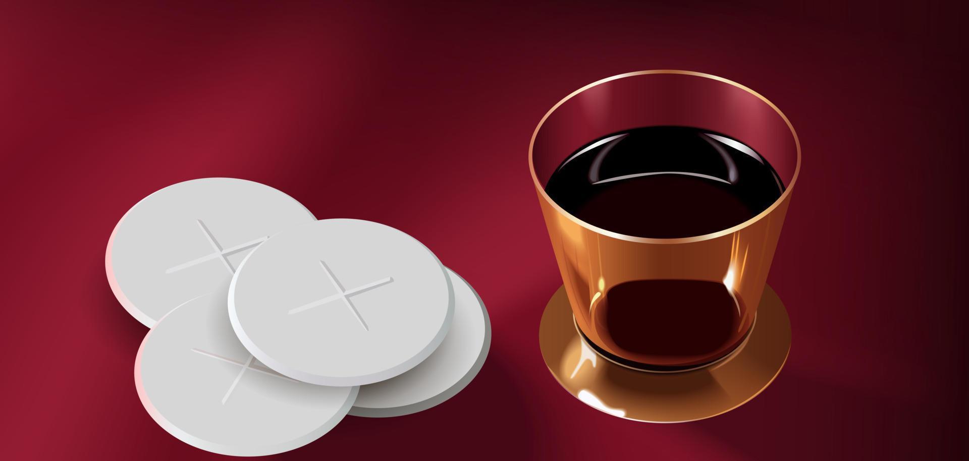 Sacramental bread and wine During the Eucharist, Holy Communion in the church on Sunday. vector