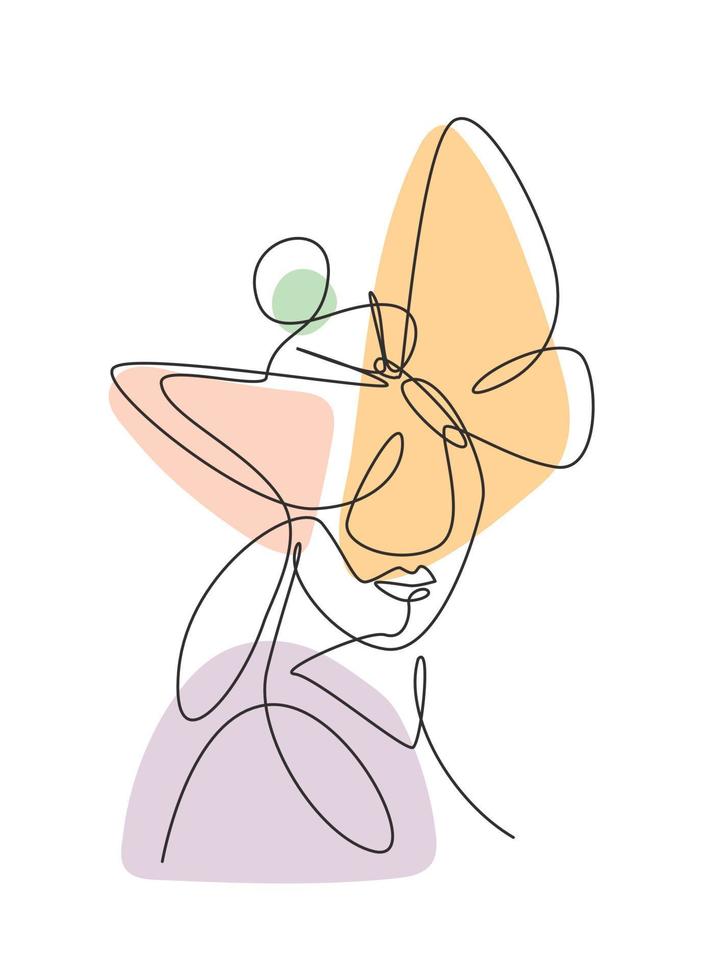 mujer de belleza de dibujo de línea continua única con ilustraciones de mariposas. botánico, moda, estampado de camisetas. concepto de estilo minimalista de retrato. Ilustración gráfica de vector de diseño de dibujo de una línea de moda