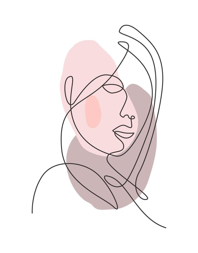 One single line drawing woman beauty abstract face, hairstyle,  fashion vector illustration. Pretty sexy minimalist feminine style concept for t-shirt print. Modern continuous line draw graphic design