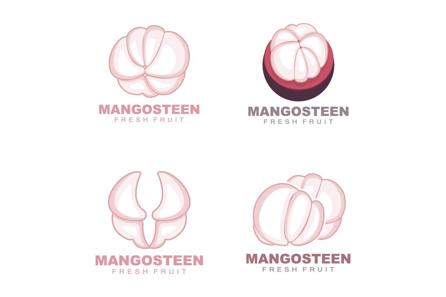 logotipo de mangostán, ilustración de carne de mangostán, reina de fruta rica en vitaminas, diseño de plantilla de etiqueta de vector de logotipo de fruta