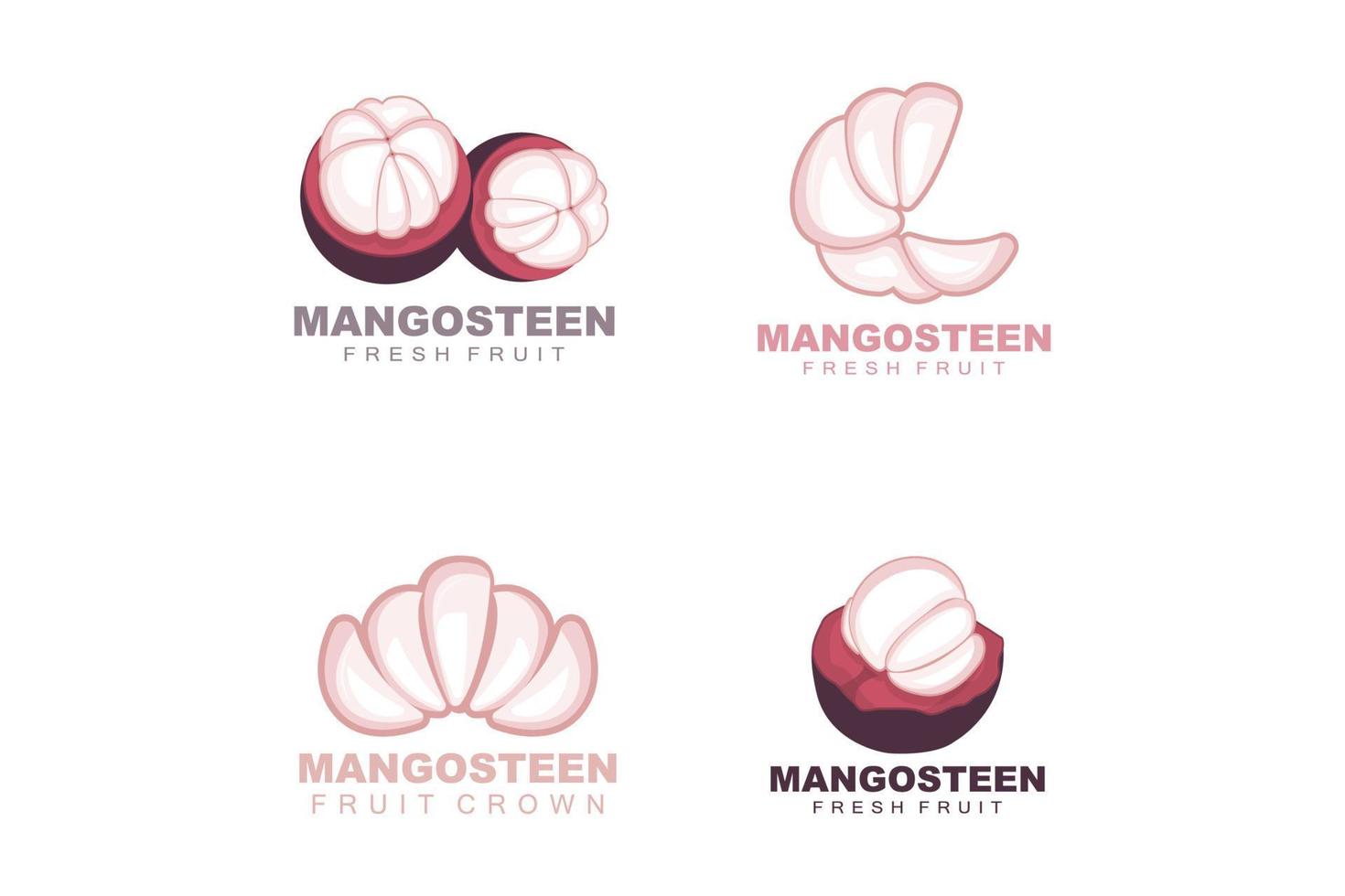 logotipo de mangostán, ilustración de carne de mangostán, reina de fruta rica en vitaminas, diseño de plantilla de etiqueta de vector de logotipo de fruta