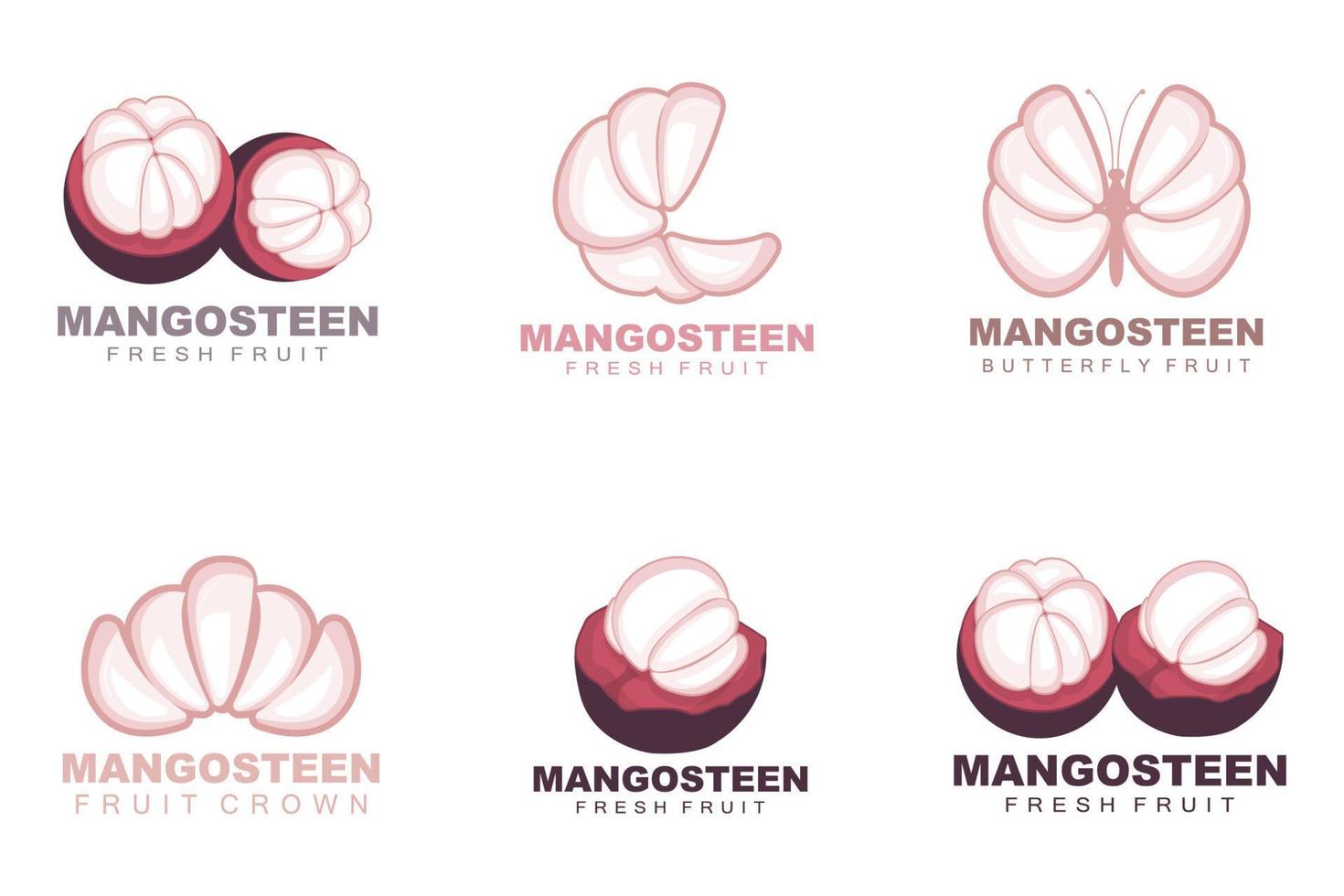 logotipo de mangostán, ilustración de carne de mangostán, reina de fruta rica en vitaminas, diseño de plantilla de etiqueta de vector de logotipo de fruta