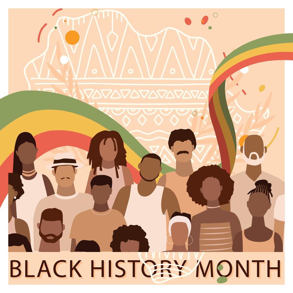 Black History Month. banner template with african american silhouettes, poster card vector