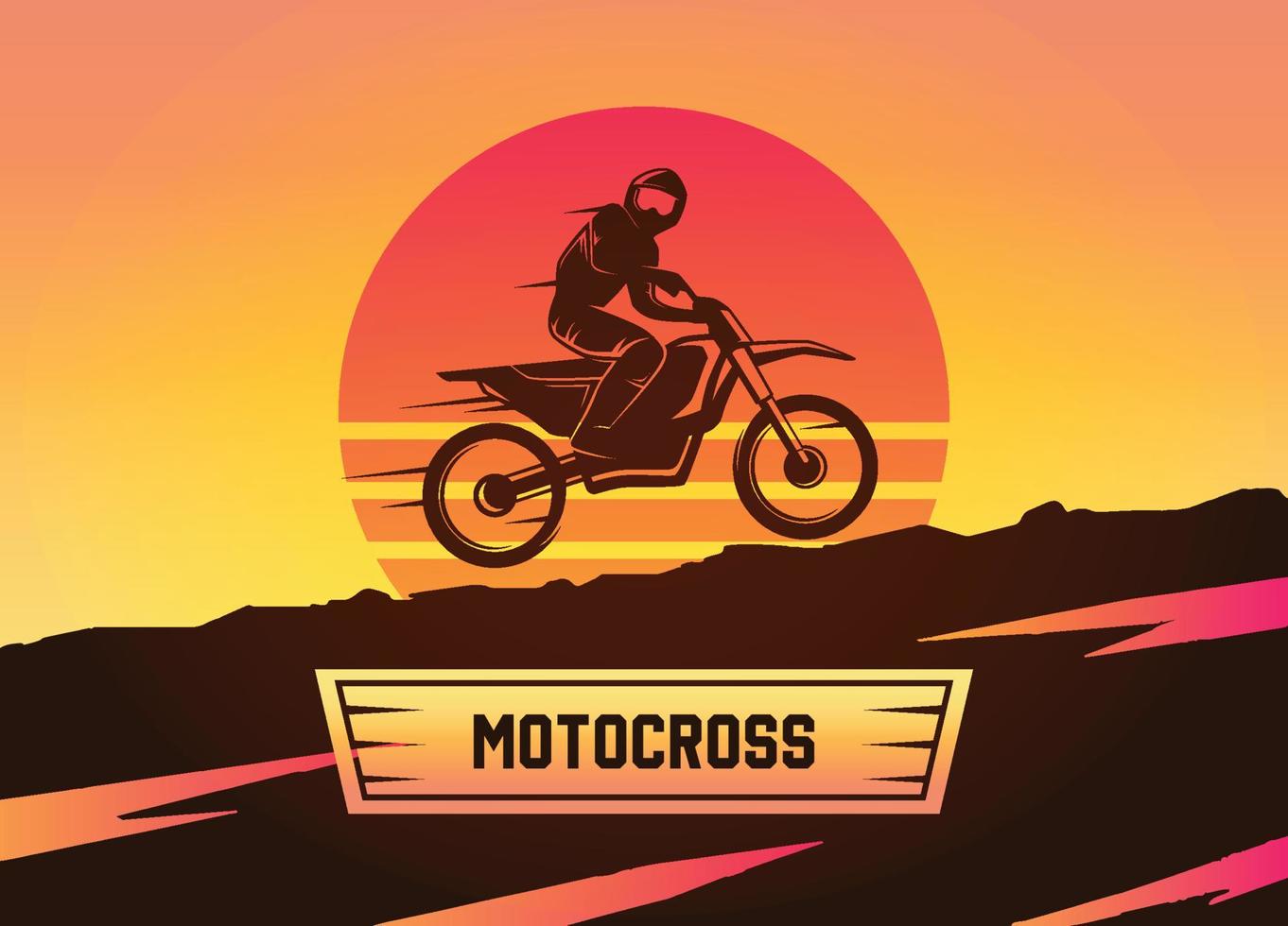 Motocross, biker running on mountain tracks, vector design, post