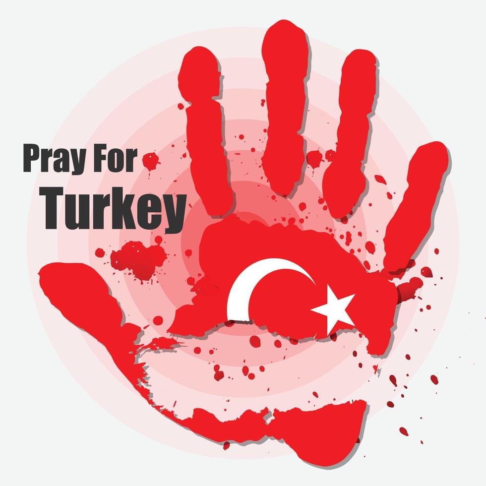 Pray for Turkey, earthquake disaster in Turkey, hand and map vector design post