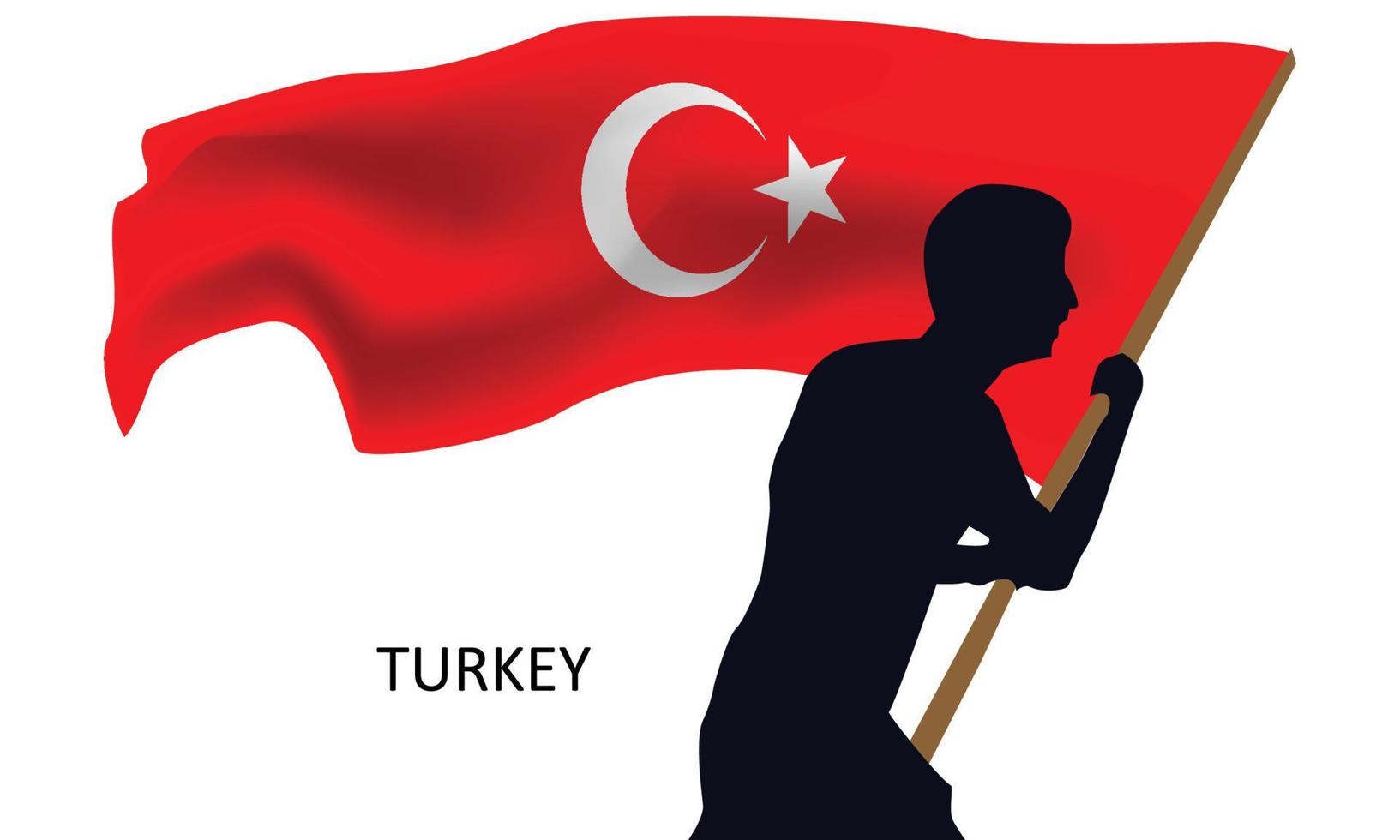 hombre participación Turquía bandera, vector ilustración