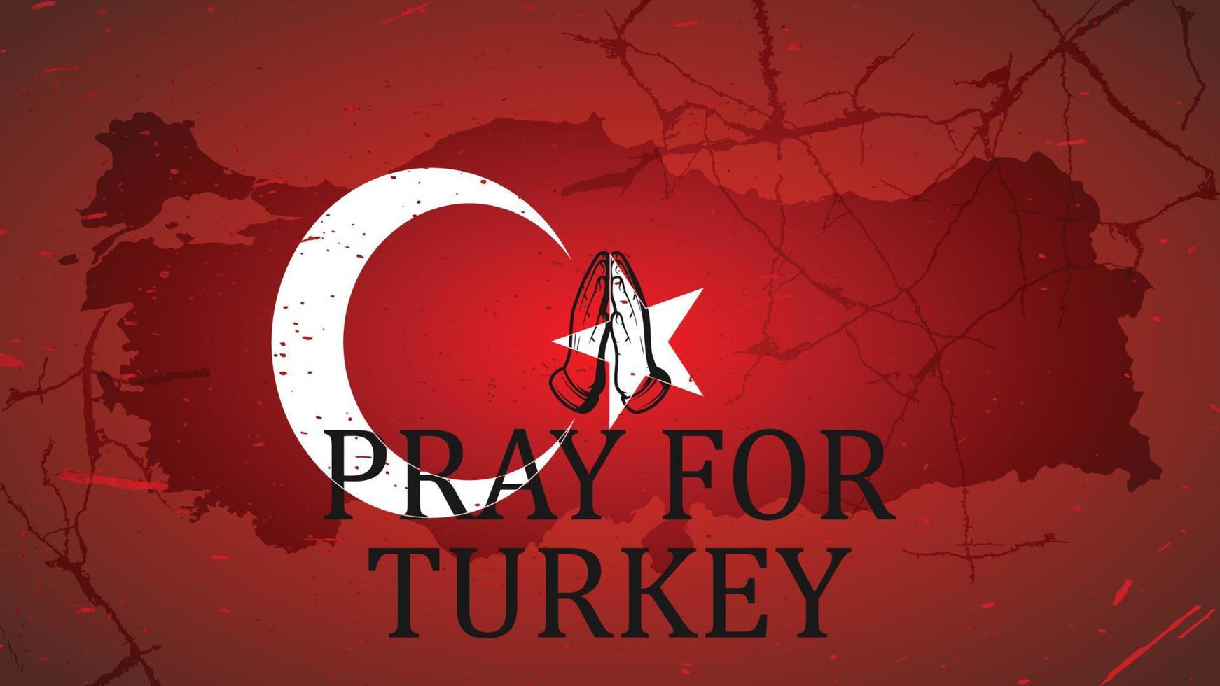 close view of Turkey flag, pray for Turkey, earthquake vector grunge illustration post, banner