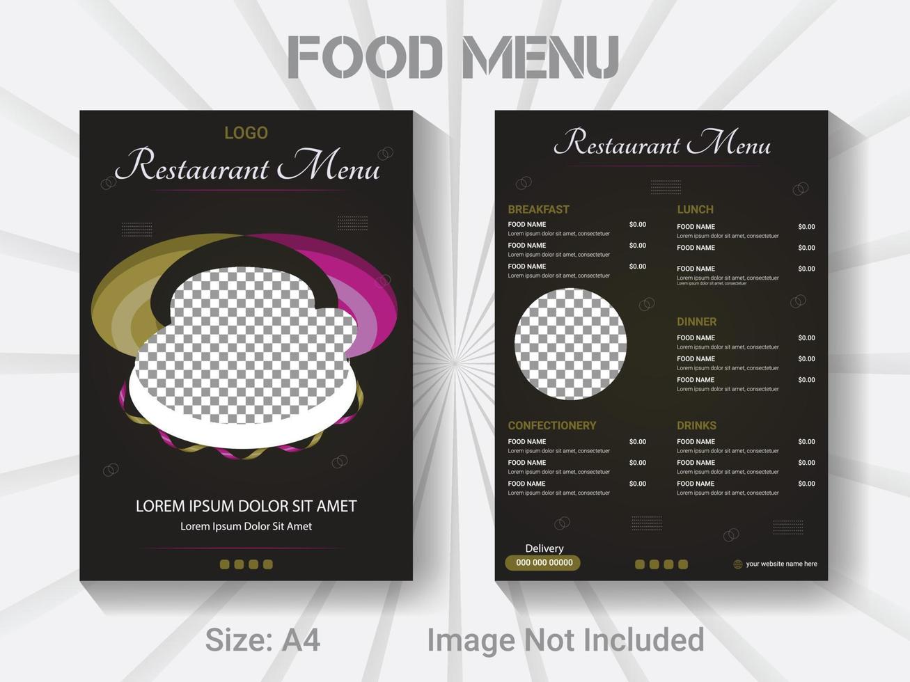 A4 size bifold brochure restaurant food menu template. vector modern food design layout.