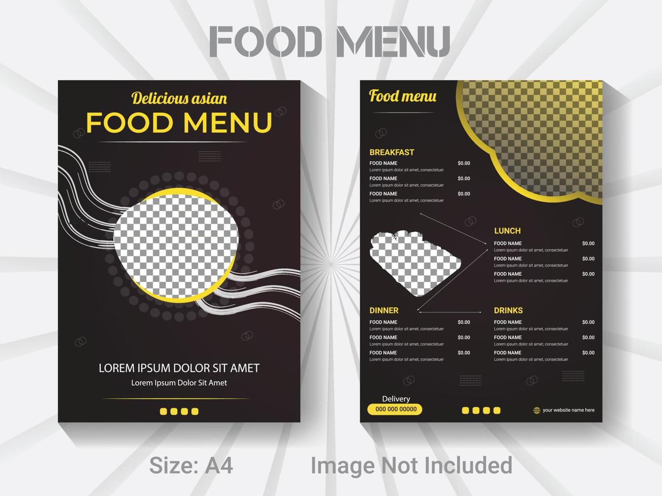 A4 size bifold brochure restaurant food menu template. vector modern food design layout.