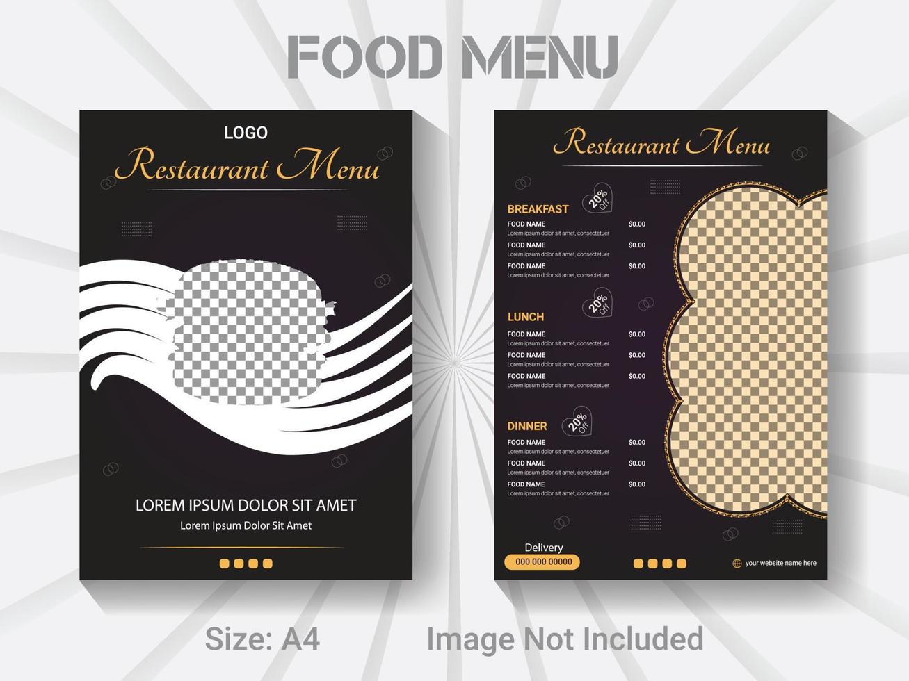 a4 Talla bifold folleto restaurante comida menú modelo. vector moderno comida diseño disposición.