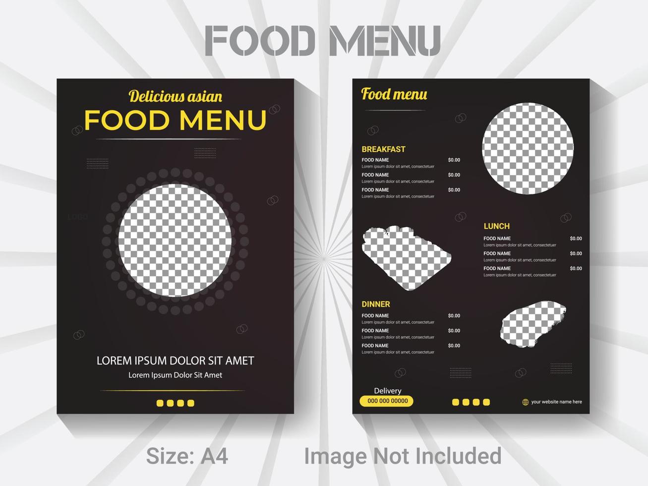 A4 size bifold brochure restaurant food menu template. vector modern food design layout.