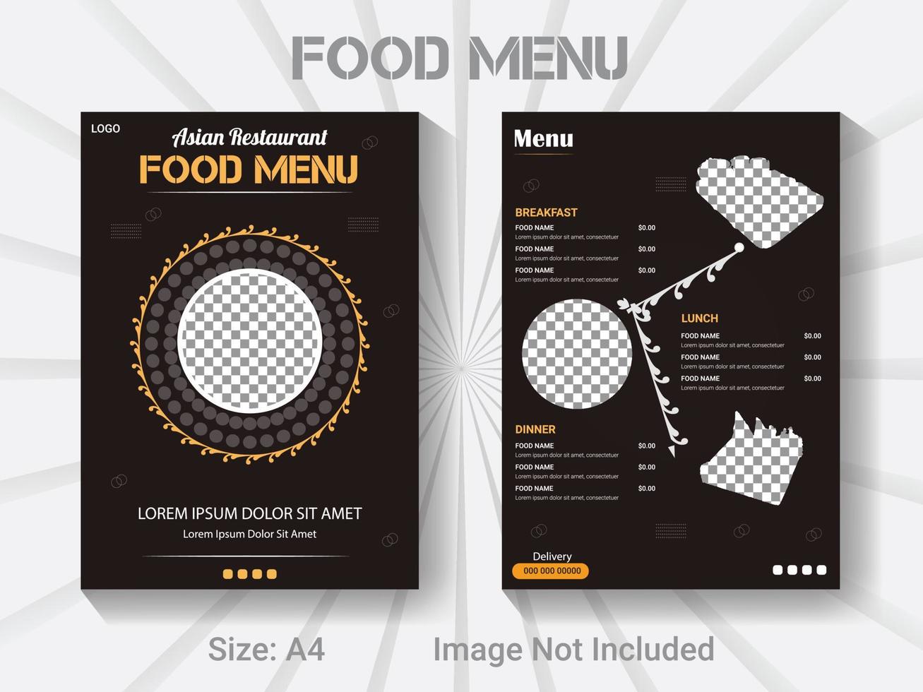 A4 size bifold brochure restaurant food menu template. vector modern food design layout.