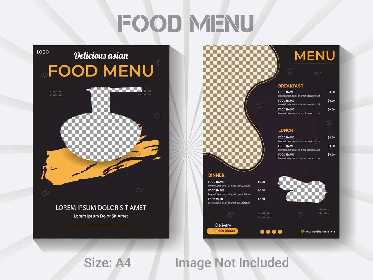 A4 size bifold brochure restaurant food menu template. vector modern food design layout.