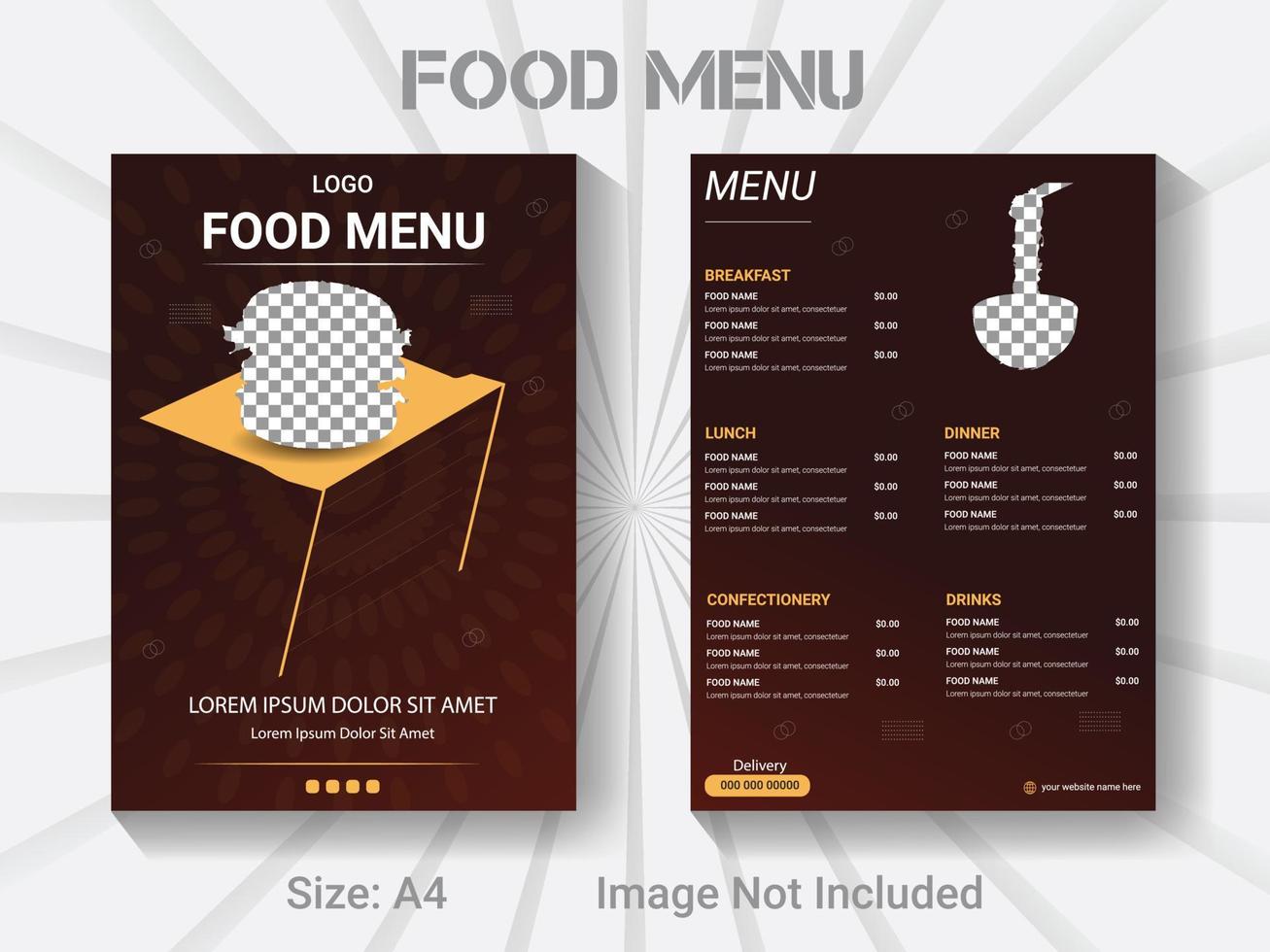 A4 size bifold brochure restaurant food menu template. vector modern food design layout.