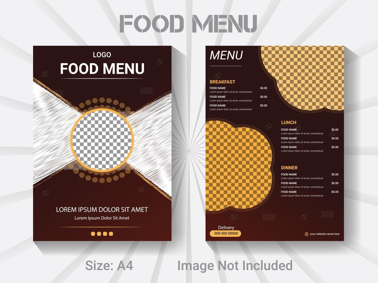A4 size bifold brochure restaurant food menu template. vector modern food design layout.